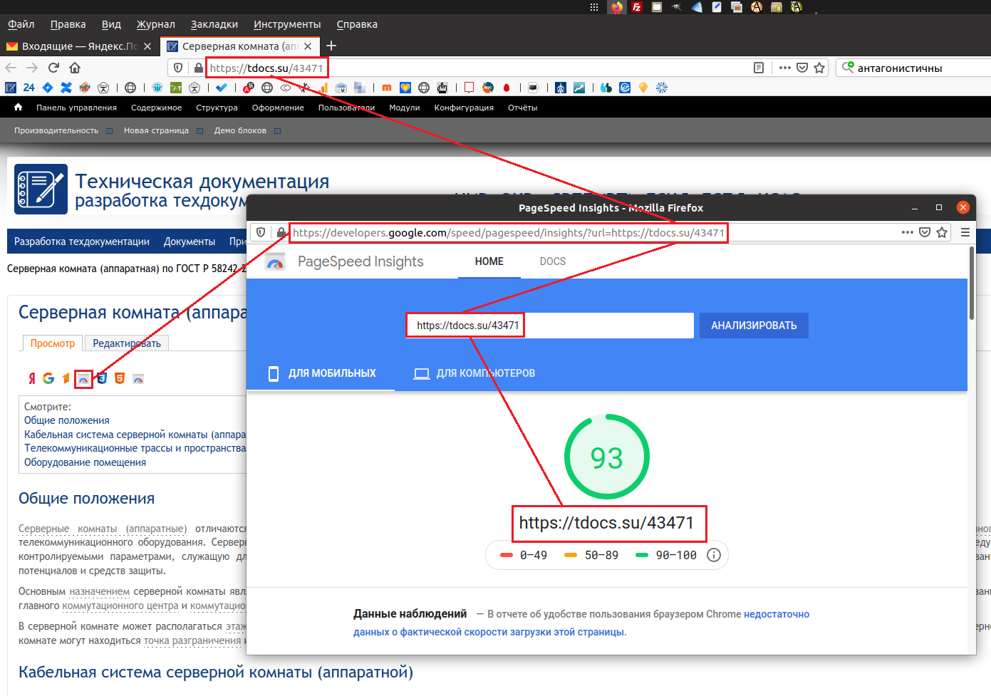 - Входное сообщение сервиса комплексной проверки основных Интернет-показателей PageSpeed Insights для мобильных устройств